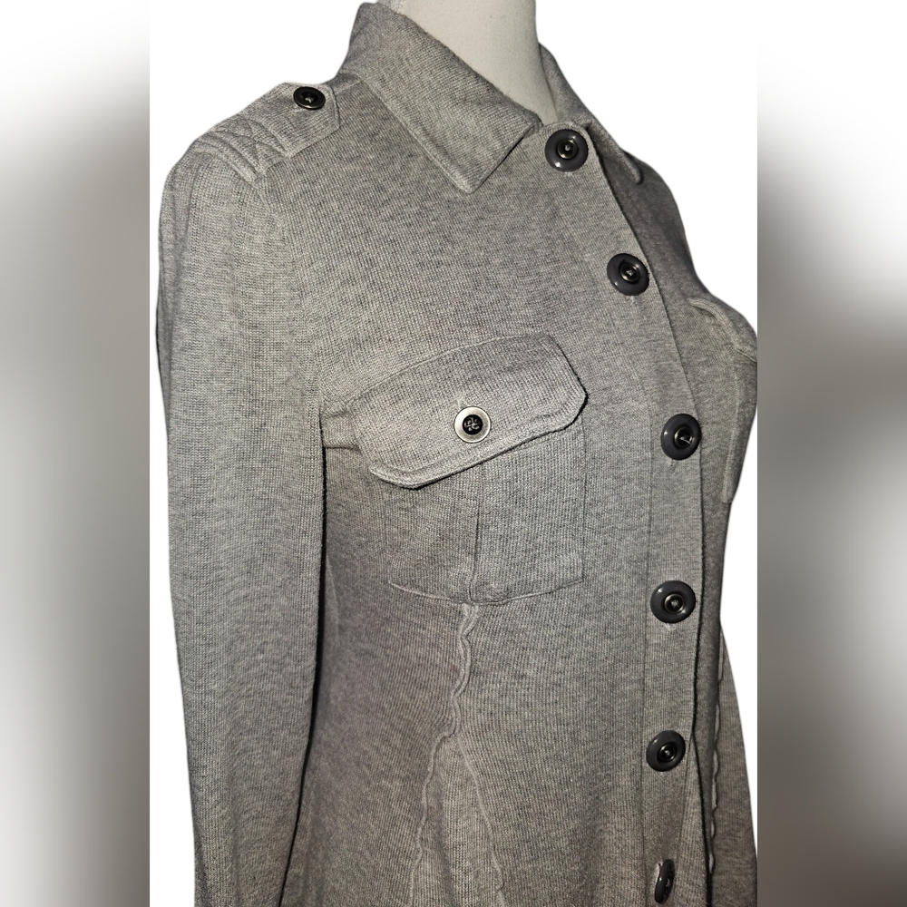 Free People Gray Military Button Front Fit & Flare Sweater Dress Jacket Sz S - Picture 6 of 16